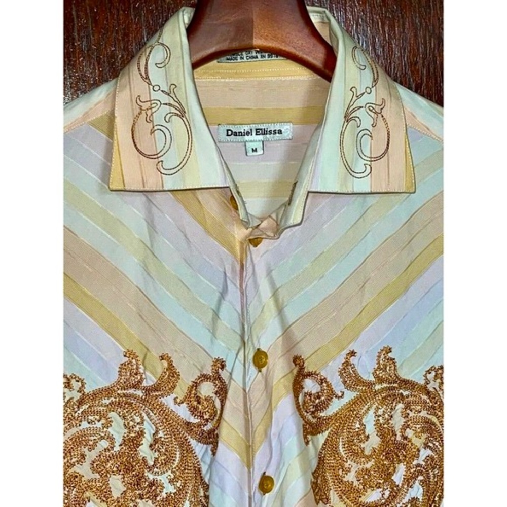 DANIEL ELLISSA SHIRT STRIPED EMBROIDERED TAN BROWN MEDIUM M